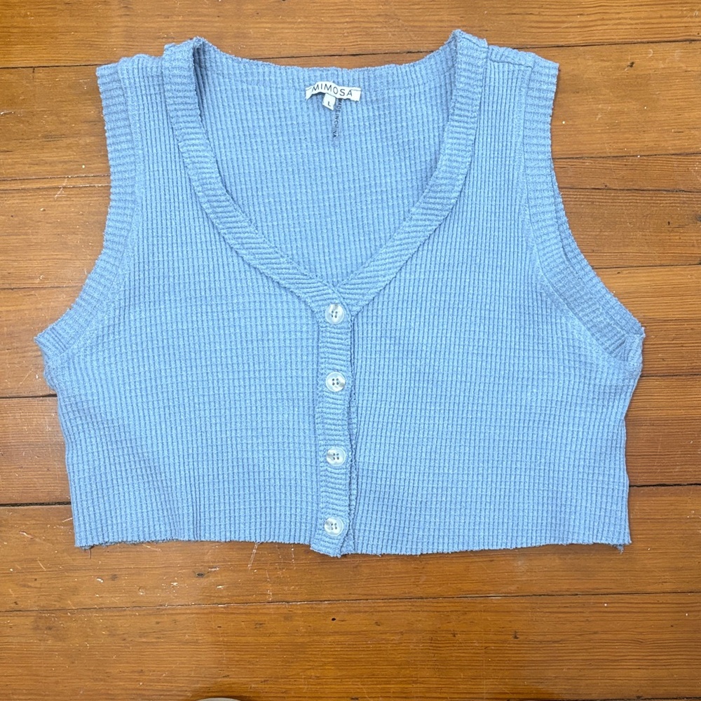 Sky Blue Cropped Knit Button Vest
